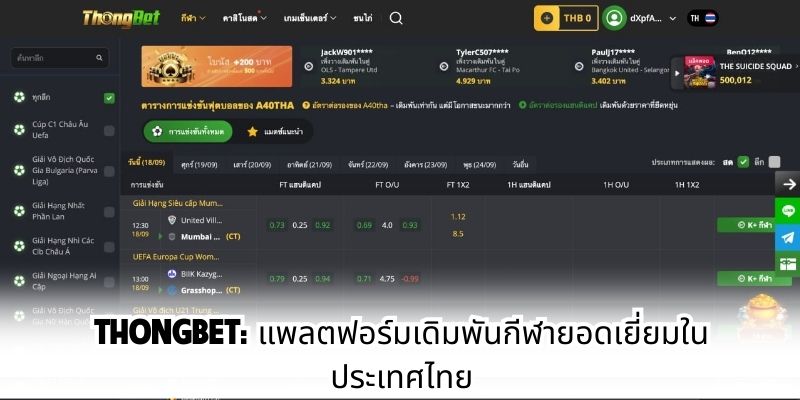 ThongBet: แพลตฟอร์มเดิมพันกีฬายอดเยี่ยมในประเทศไทย